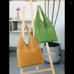 Shoulder Bags Large Capacity Retro Knitted Handbag With Simple Elastic Mesh Hollowed Out Women's Gentle Sweater Shopping Bag