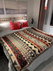 Одеяла Геометрический плед Вязаное одеяло для дивана Бохо Вязаный чехол для стула Коврики в племенном ацтекском стиле