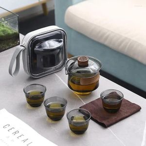 Teaware Sets 230ML High Boron Silicon Glass Gaiwan Cup Cover Wooden Heat Insulation Chinese Tea Bowl Tureen Travel Set