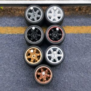 Kickcar 1/64 Wheels Rubber Tires TE37 Spoke 6 Axes Detail-up Modified Kit for 1:64 Hotwheels Model Car Toy Wheel Kit 4pc/bag