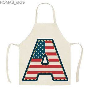 Schürzen neuer kreativer Brief American Muster Kitchen Schürze Frauen Hauskochbäckerei saubere Baumwollschürze Kinder Schürze Rauch Y240401