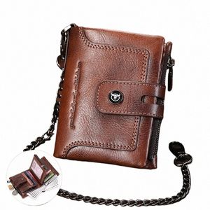 Bullcaptain Men's äkta läderplånbok Busin Retro Snap Wallet Multifunctial RFID Anti-Poft Zipper Multi-Card Coin Purse 88EX#