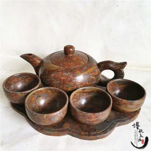 Teaware set jade teaset kinesisk te ceremoni naturliga jades sten hälsa gongfu 1 tekannor 4 teacup party set för människor