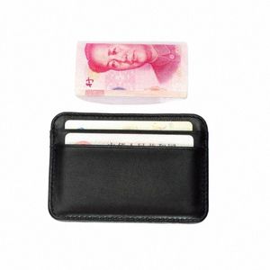 nuovo 100% pelle di pecora vera pelle porta carte di credito mini porta carte d'identità piccola borsa per uomo porta carte uomo sottile 22zP #