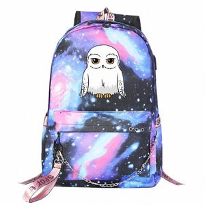 Nova Kawaii Coruja Imprime Meninos Meninas Crianças Saco de Escola Mulheres USB Cadeia Mochila Lona Homens Bagpack Packsack Bookbag x4en #