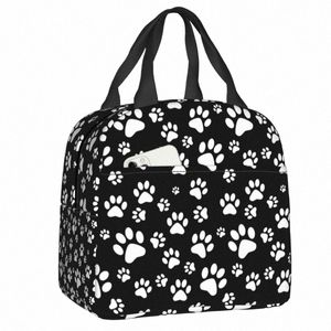 dog Paw Print Love Pattern Lunch Box for Women Animal Footprint Cooler Thermal Food Insulated Lunch Bag Picnic Tote Bags a0ON#