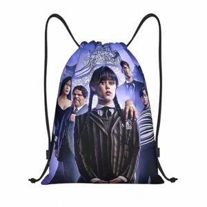 Horror Movie Wednesday Addams DrawString ryggsäckväskor Män Kvinnor Lätt komedi Gym Sports Sackpack Sacks för att resa 83o4#