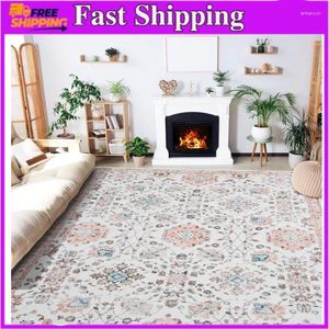 Mattor 8x10 Area Rugs Washable Boho Rug Non Slip Carpet For Living Room Bedroom Kitchen Soft Low Pile Beige/Floral