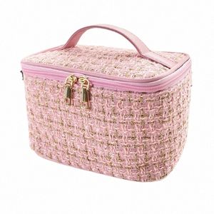 new Korean plaid portable small fragrance makeup bag Large capacity portable toiletry storage bag makeup box travel o608#