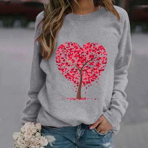 Alla hjärtans dag 3d Round Neck Hoodie Womens Red Love Tree Clothing Straight Hair D4XP