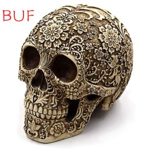 Sculptures 8.1'' Human Head Skull Model Resin Skull Decoration Statue Home Room Decoration Skull Sculpture Halloween Decoration Figurine