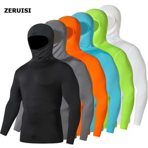 Einfarbige Motorrad-Reitbekleidung mit Kapuze, enge Kompression, schnell trocknend, für Herren, Fitness, Sport, Radfahren, Herren-T-Shirt, Pullover 240325