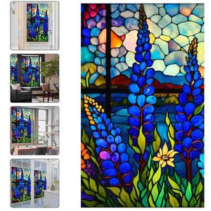 Fensteraufkleber, bunte Blumen, Wandaufkleber, gebeizte Folie, Sichtschutz, Retro-Dekor, Duschtür, Vintage-Glas, PVC