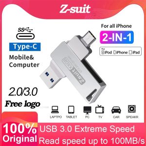 Typ C USB Flash Drive 2 i 1 USB Stick 3.0 128 GB Pen Drive 64 GB Metal Flash Drive 32 GB 2.0 Pendrive Memory Disk Free Present Logo