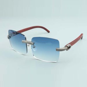 heißer Verkauf Große quadratische Gläser mit Mikropavé-Diamanten Sonnenbrille Original-Holzbügel L-3524012-d Größe 56-18-135 mm