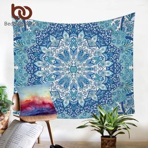 Tapestries BeddingOutlet Blue Mandala Flower Tapestry Bohemia Hanging Wall Carpet Polyester Soft 130cmx150cm 150cmx200cm Home Decor