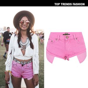 Shorts de grife estão vendendo bem Womens cintura baixa Denim Shorts Decadent Wind Loose No Stretch Curl Bolso Aberto Praia Hot Pants Macaroni Powder