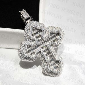 Designer heiß verkauft Hip Hop Weihnachtsgeschenk HipHop ECED BAGUETTE ROUND VVS Moissanit Cross Anhänger und Ketten Halskette für Männer Schmuck