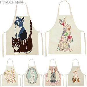 Förkläden Cartoon Animal Apron ärmlös bomull och linne förkläde barn Anpassade män och kvinnor rengöringsverktyg Hushållens förkläde Bibbs Chef Y240401x67d