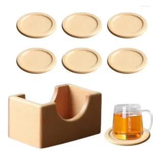 Table Mats Wood Drink Coasters Round With Holder Stackable Coffee Bar Tabletop Decor For Dining