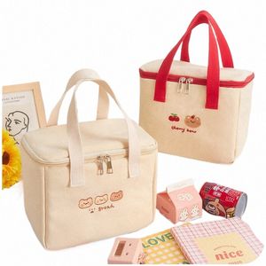 Ins Fi Cute Bear Cooler Lunch Box Portátil Isolado Canvas Lunch Bag Mulheres Grande Capacidade Thermal Travel Picnic Food Bag k9ek #