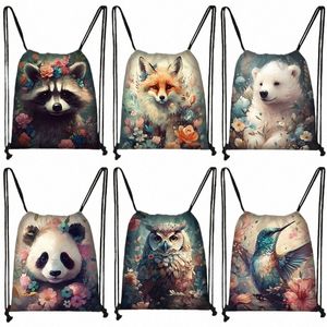 animal Bear Tiger Owl Drawstring Bag Cute Rabbit Panda Backpacks Outdoor Travel Storage Bag Shoes Holder Teenager Book Bags Gift K2LA#