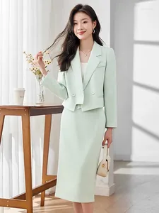 Dwuczęściowa sukienka Mint Green Suit Blazer i spódnica Eleganckie zestawy Formal Casual Women Kurtka 2 stroje robocze Conjunto Femininos