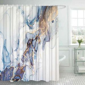 シャワーカーテン自然な贅沢抽象流体アートグレーゴールド大理石のバスルーム防水ポリエステルフラビックバスカーテン付きフック
