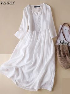 Zanzea Women White Beach sukienka solidna letnia sukienka koszuli z pół rękawów w połowie luźnej kieszonkowej wakacje waka workową długą szatę 240319