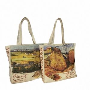 2022 Women Canvas Shoulder Bag Art Oil Painting Ladies Casual Handbag Tote Bag Large Capacity Cott Reusable Shop Beach Bag y1SQ#