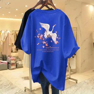 Women Clothing Red-crowned Crane Printed T-shirt Summer Short Sleeve Chic Casual Basic Tees PDlj610