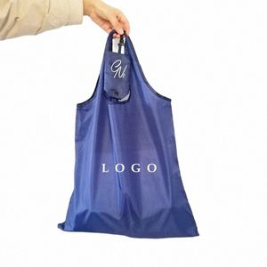 500st/parti återanvändbara livsmedelsväskor fällbara Wable Custom Print Logo Shop BACK STURDY Lätt polyestertyg för marknad W9SB#