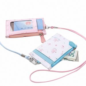 portable Leather ID Badge Card Holder Case ipper Coin Pocket Purse Office Work with Neck Lanyard o24X#