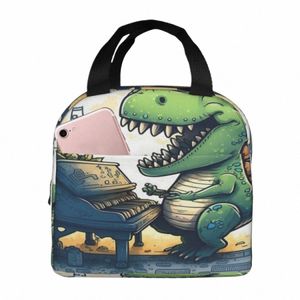piano Music Dinosaur Carto Comic Trex Lunch Tote Lunchbag Lunch Box Bag Kawaii Lunch Bag E8ZR#