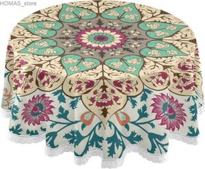 Table Cloth Mandala Turkish Indian Tablecloth Tribal Bohemian Floral Round Washable Table Cover Cloths for Kitchen Party Picnic Dining Decor Y240401
