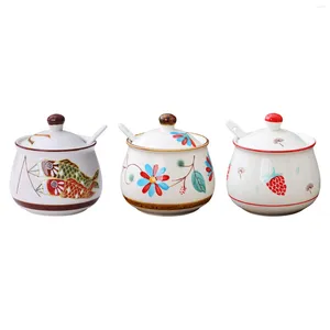 Spoons Ceramic Condiment Pot Seasoning Container For Pepper Paprika Kitchen Counter