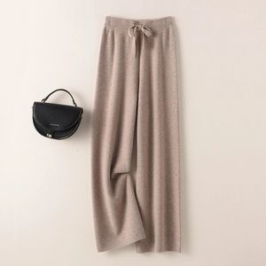 Beliarst Cashmere Pants Ladies High Waist Wide Leg 캐주얼 니트 바지 겨울 100% 순수 울 느슨한 여성 240319