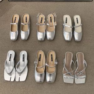 Bailamo fashing silver tofflor balett lägenheter skor fyrkantig tå grunt slip på damer sandaler mjuka glider zapatos mujer 40 240321