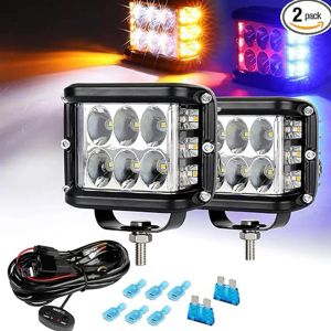 NAOEVO 4inch Led Side Shooter Lights 120W White &Amber Strobe LED Work Light Warning Lamp for Off Road Fog Motorcycle Truck Jeep