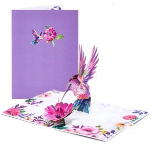 El yapımı tebrik kartları zarf doğum günü hediyesi sinek kuşu dekor pop -up kartı mesaj kartları anne baba kızları için kartpostal 240328
