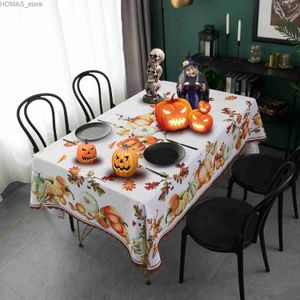 テーブルクロス感謝祭カボチャの葉の長方形のテーブルクロスキッチンテーブル装飾再利用可能な防水テーブルクロスホリデーパーティーの装飾Y240401