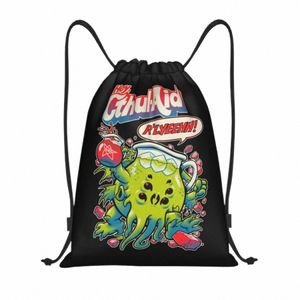 かわいいCthulhu Drawstringバックパック女性男性スポーツジムサックパック折りたたみ折りたたむ素敵な漫画トレーニングバッグ袋Q7ju＃