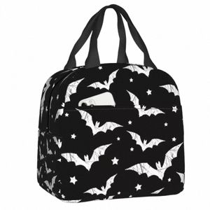 distred Bats Pattern Insulated Lunch Bags for Women Halen Goth Occult Witch Portable Cooler Thermal Bento Box lunchbag K4Iv#