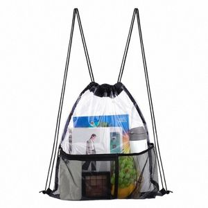 Пляжная сумка на шнурке, спортивная сумка, дорожная спортивная сумка, прозрачный водонепроницаемый спортивный рюкзак с сетчатым карманом для женщин и мужчин, унисекс k3zd #