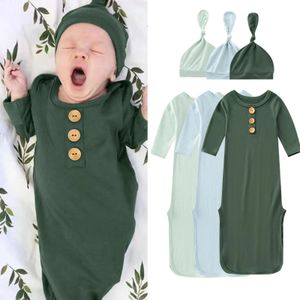 born Baby Boys Girls Hat Set Soft Bamboos Viscose Infant Sleeper Sleep Gown Boy Apparel 12 Month Clothes 240325