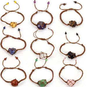 Tiktok Live Handwoven Brown Jade Thread Crystal Amethyst Stone Mesh Bag Armband Justerable Armband och Bangle Set for Women Charms