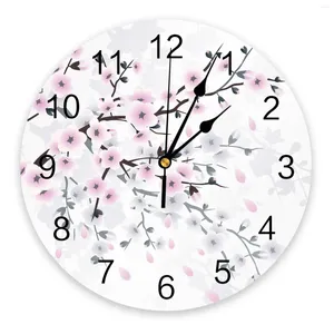 Relógios de parede Pastel Cherry Blossom Relógio Grande Cozinha Moderna Dinning Quarto Redondo Silencioso Relógio Pendurado