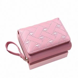 wallets For Women Fi PU Leather Embroidered Love Tri-fold Small Wallet Kawaii Cute Card Holder Multi-card Slot Coin Purses 55hR#