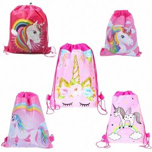 drawstring Strap Pocket Storage Bag Unicorn Backpack For Adult Children Waterproof Backpacks Carto Sundries Bags Cute Satchel 29jH#