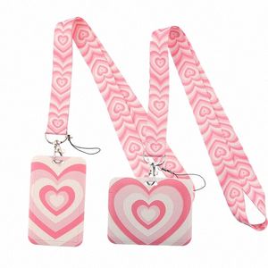 1st Student Bus ID Card Protective Cover Pass ACC Card Sleeve With Neck Women Cute Colorful Heart Lanyard Card Holder Case E8ng#